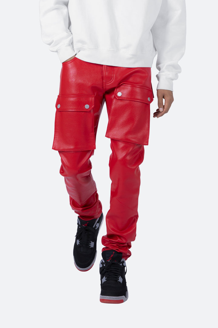 Mnml Bottoms Leather Snap Cargo Pants - Red 6 Mnml Bottoms Leather Snap Cargo Pants - Red