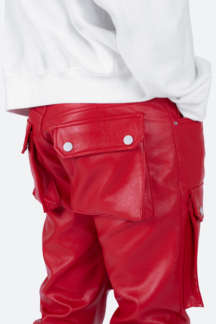 Mnml Bottoms Leather Snap Cargo Pants - Red 8 Mnml Bottoms Leather Snap Cargo Pants - Red