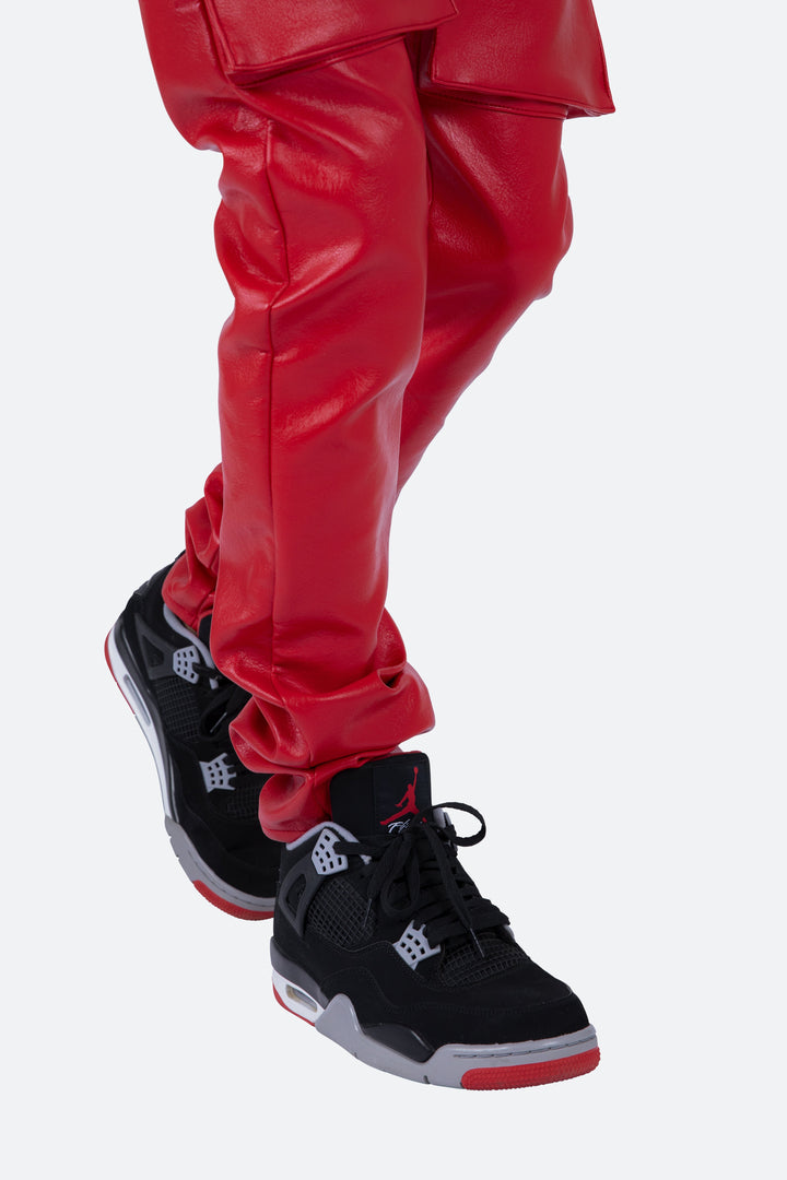 Mnml Bottoms Leather Snap Cargo Pants - Red 9 Mnml Bottoms Leather Snap Cargo Pants - Red