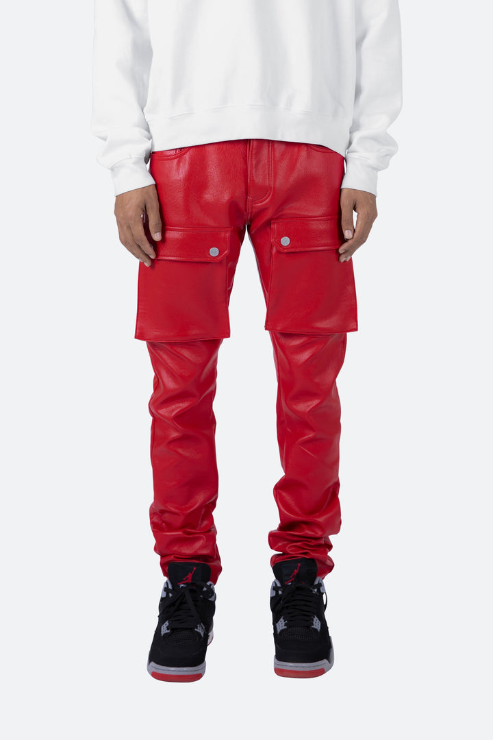 Mnml Bottoms Leather Snap Cargo Pants - Red 1 Mnml Bottoms Leather Snap Cargo Pants - Red