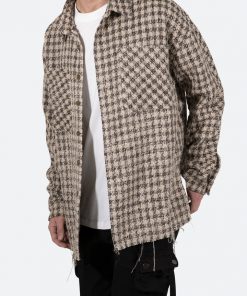 Mnml Tops Loose Woven Flannel Shirt - Brown