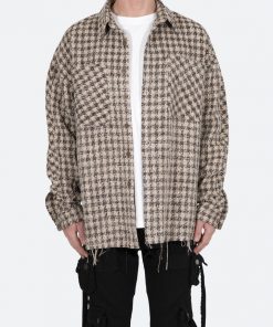 Mnml Tops Loose Woven Flannel Shirt - Brown