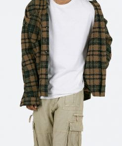 Mnml Tops Loose Woven Flannel Shirt - Green/Black