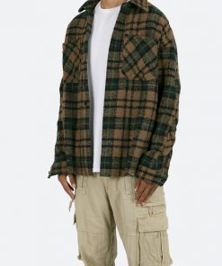 Mnml Tops Loose Woven Flannel Shirt - Green/Black