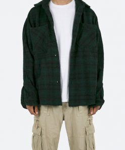 Mnml Loose Woven Flannel Shirt - Navy/Green