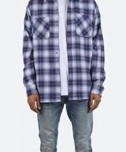 Mnml Metal Button Flannel - Blue/White