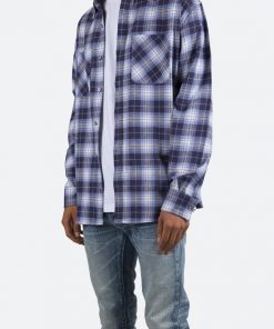 Mnml Metal Button Flannel - Blue/White