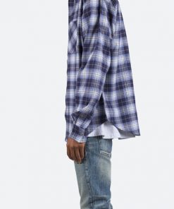 Mnml Metal Button Flannel - Blue/White