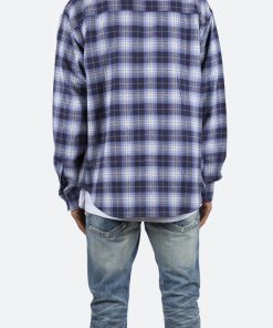 Mnml Metal Button Flannel - Blue/White