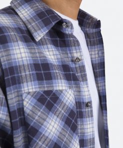 Mnml Metal Button Flannel - Blue/White