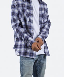 Mnml Metal Button Flannel - Blue/White