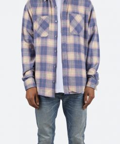 Mnml Metal Button Flannel - Blue/Yellow