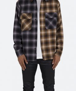 Mnml Tops Mismatch Flannel Shirt - Brown/Grey 10 Mnml Tops Mismatch Flannel Shirt - Brown/Grey