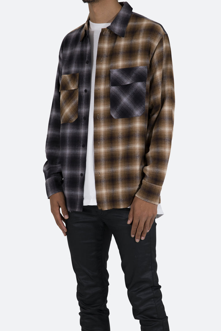 Mnml Tops Mismatch Flannel Shirt - Brown/Grey 4 Mnml Tops Mismatch Flannel Shirt - Brown/Grey