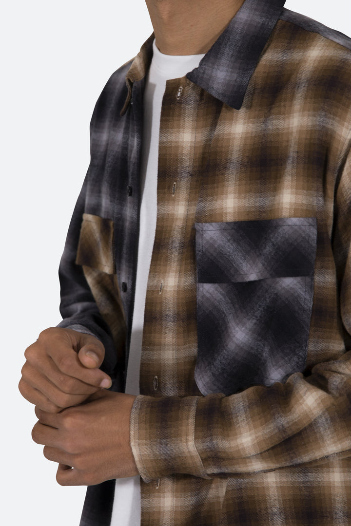 Mnml Tops Mismatch Flannel Shirt - Brown/Grey 8 Mnml Tops Mismatch Flannel Shirt - Brown/Grey