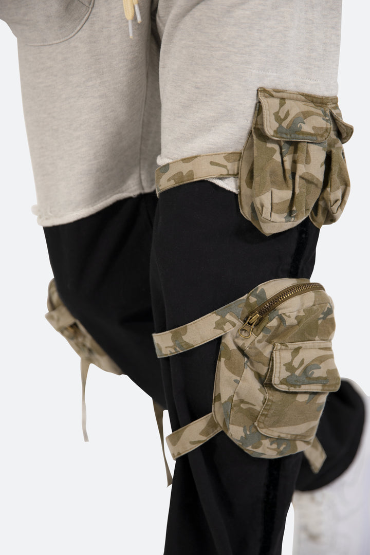 Mnml Bottoms Mixed Material Cargo Pants - Black/Grey 8 Mnml Bottoms Mixed Material Cargo Pants - Black/Grey