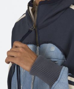 Mnml Mixed Material Pullover - Blue/White