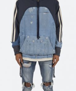 Mnml Mixed Material Pullover - Blue/White