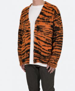 Mnml Mohair Zebra Cardigan Sweater - Orange/Black 10 Mnml Mohair Zebra Cardigan Sweater - Orange/Black