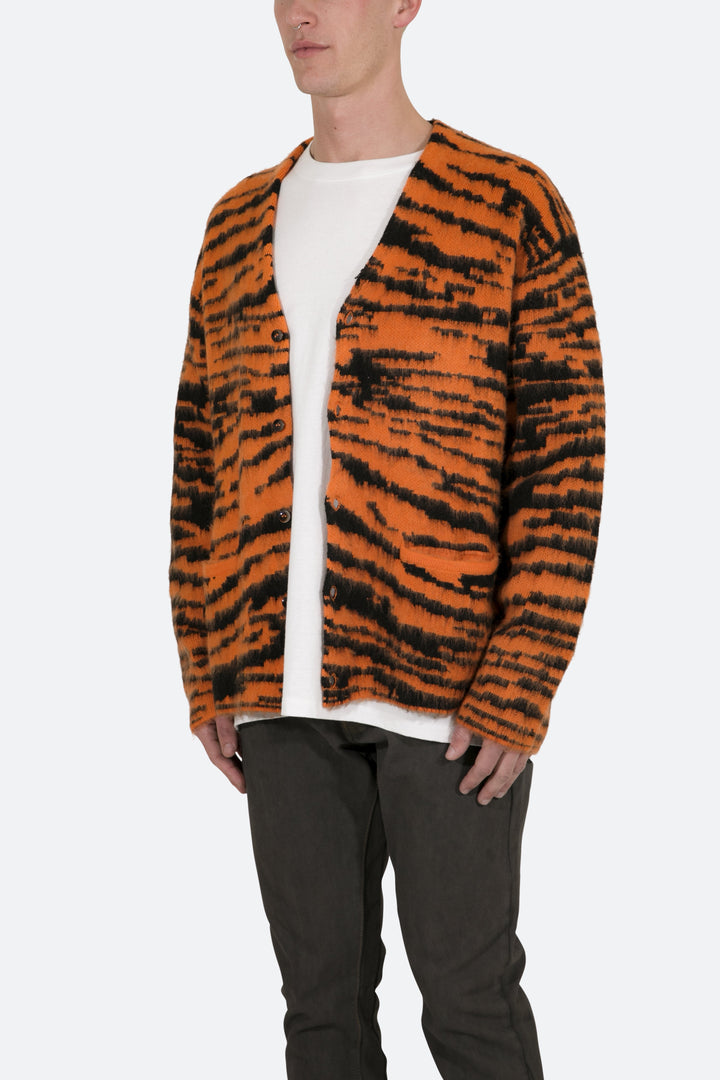 Mnml Mohair Zebra Cardigan Sweater - Orange/Black 3 Mnml Mohair Zebra Cardigan Sweater - Orange/Black