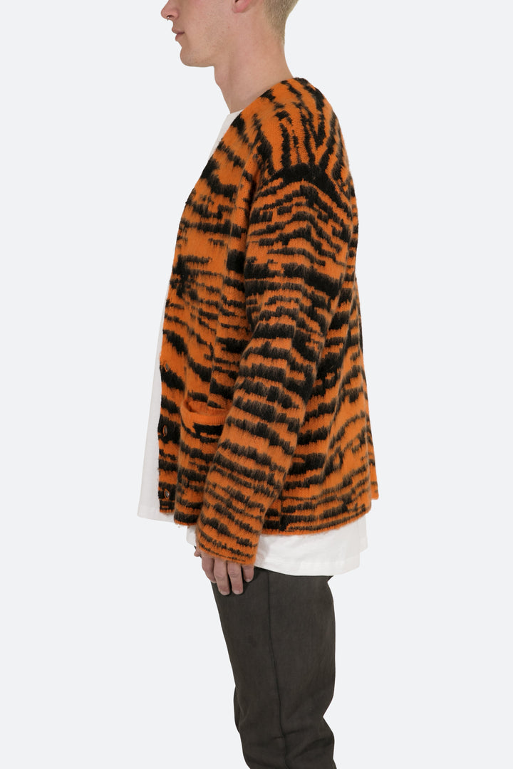 Mnml Mohair Zebra Cardigan Sweater - Orange/Black 4 Mnml Mohair Zebra Cardigan Sweater - Orange/Black