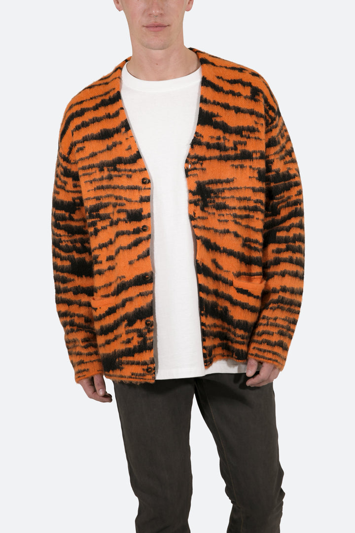 Mnml Mohair Zebra Cardigan Sweater - Orange/Black 7 Mnml Mohair Zebra Cardigan Sweater - Orange/Black
