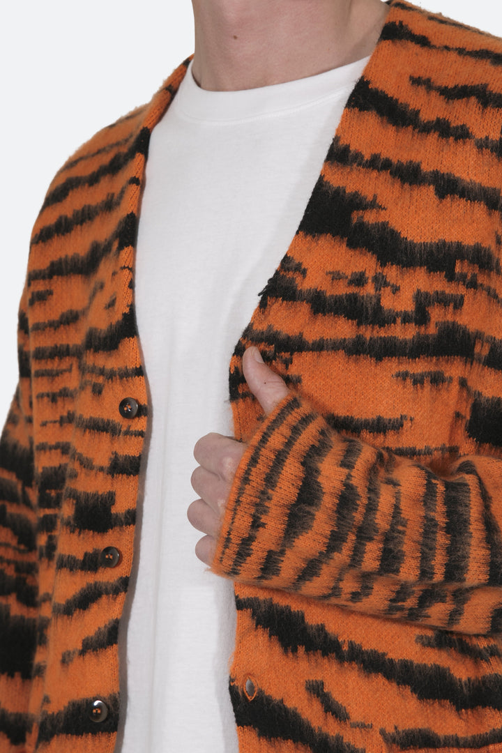 Mnml Mohair Zebra Cardigan Sweater - Orange/Black 8 Mnml Mohair Zebra Cardigan Sweater - Orange/Black