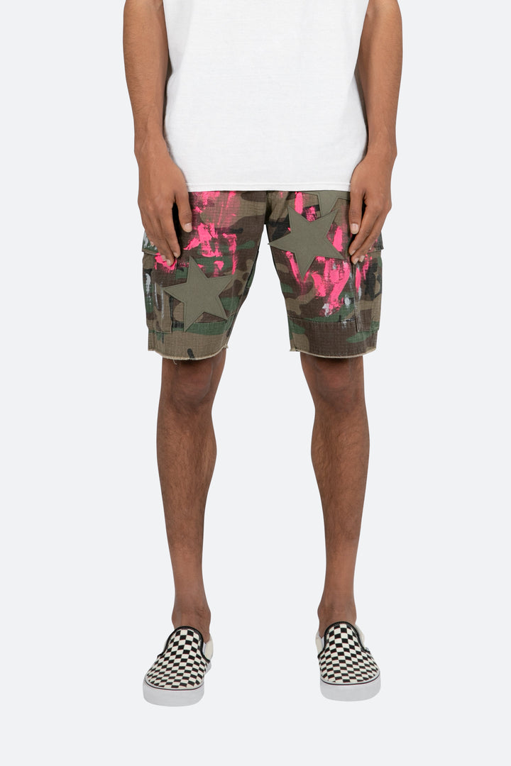 Mnml Painted Cargo Shorts - Camo 2 Mnml Painted Cargo Shorts - Camo