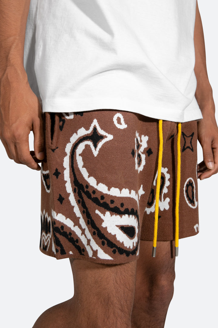 Mnml Bottoms Paisley Knit Shorts - Brown 2 Mnml Bottoms Paisley Knit Shorts - Brown