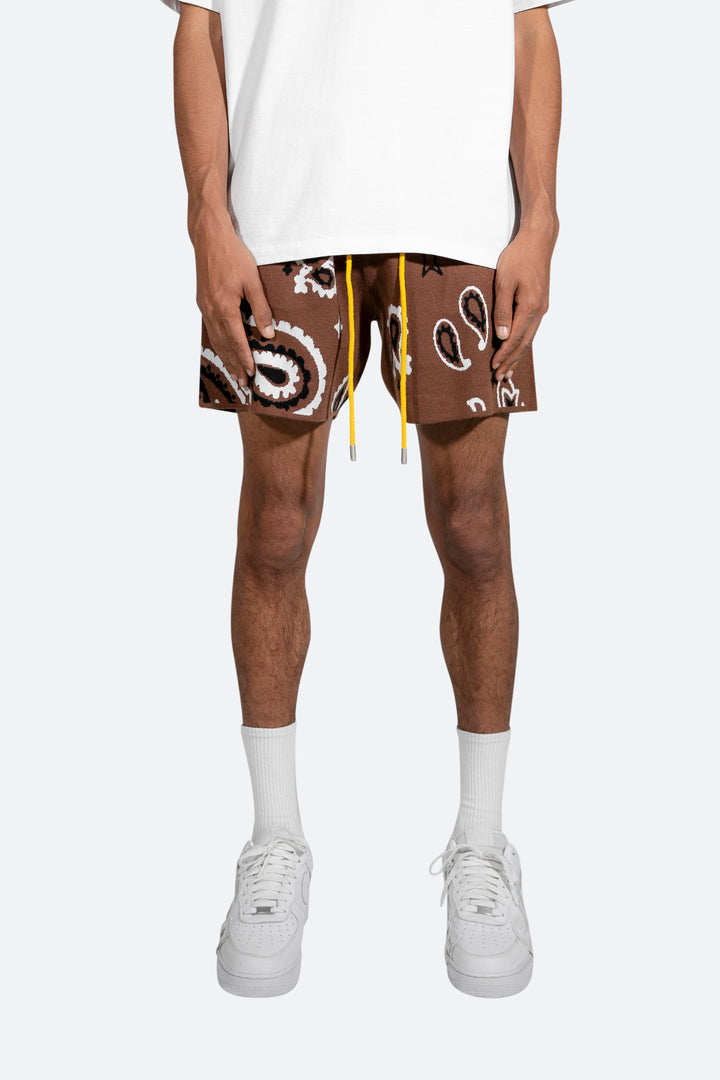 Mnml Bottoms Paisley Knit Shorts - Brown 3 Mnml Bottoms Paisley Knit Shorts - Brown