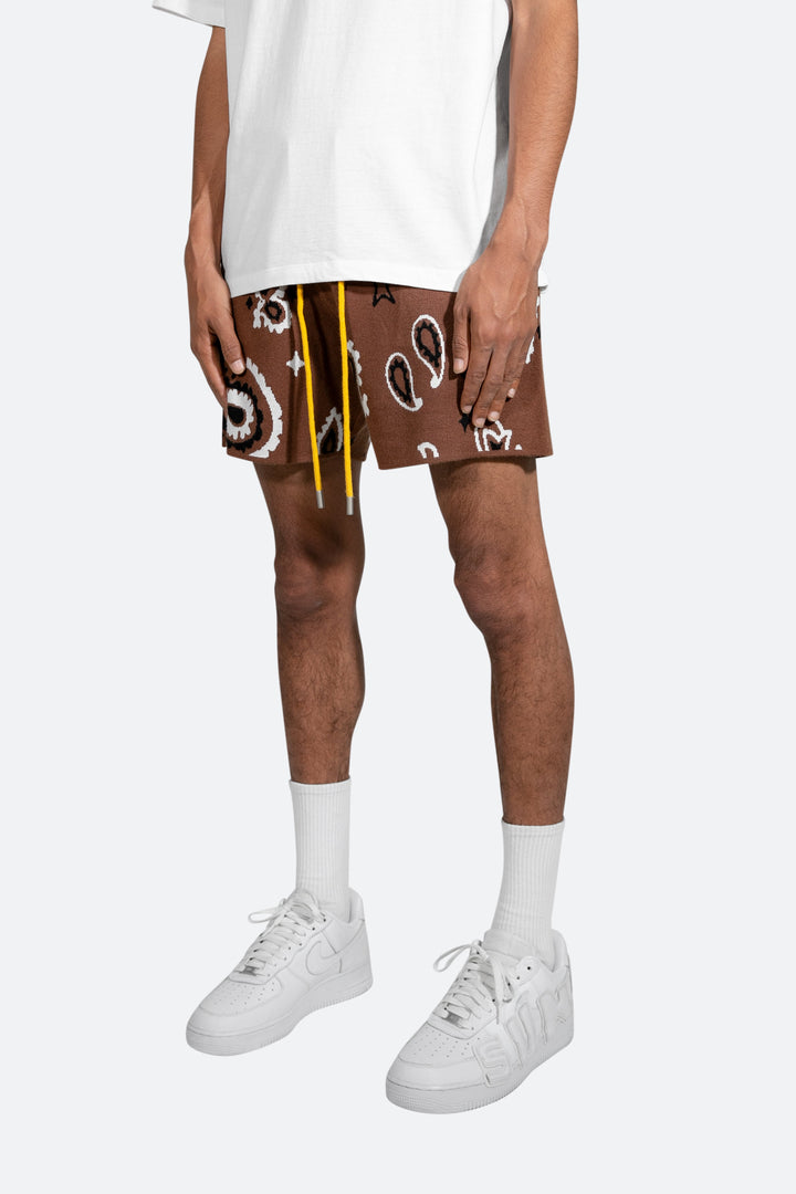 Mnml Bottoms Paisley Knit Shorts - Brown 4 Mnml Bottoms Paisley Knit Shorts - Brown