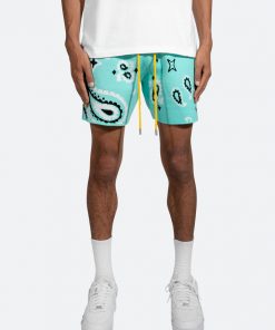 Mnml Paisley Knit Shorts - Teal Bottoms
