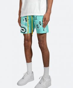 Mnml Paisley Knit Shorts - Teal Bottoms
