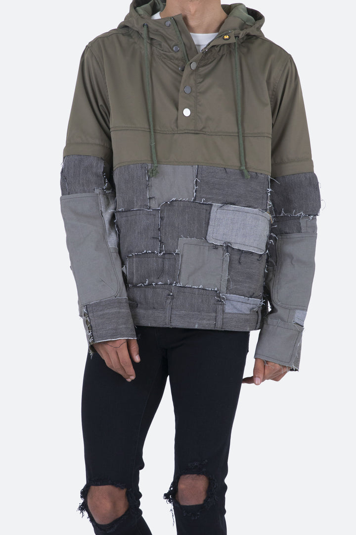 Mnml Patchwork Anorak Jacket - Olive Outerwear 2 Mnml Patchwork Anorak Jacket - Olive Outerwear