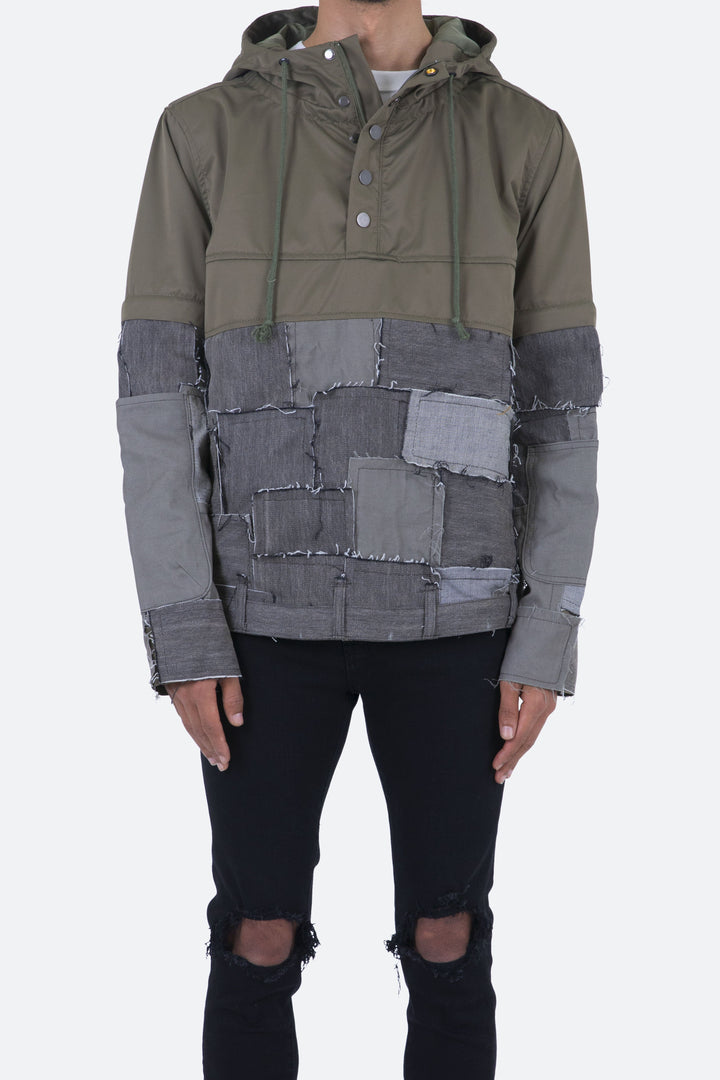 Mnml Patchwork Anorak Jacket - Olive Outerwear 3 Mnml Patchwork Anorak Jacket - Olive Outerwear