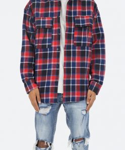 Mnml Plaid Cargo Shirt - Blue/Red