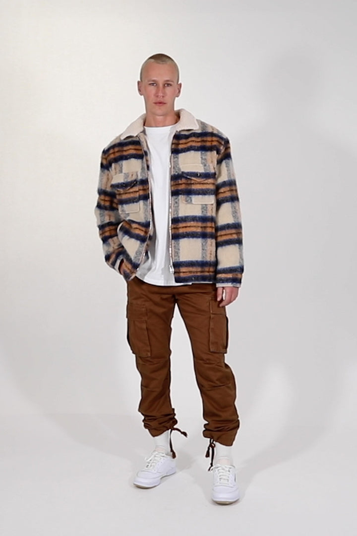 Mnml Plaid Mohair Jacket - Blue/White/Orange Outerwear 3 Mnml Plaid Mohair Jacket - Blue/White/Orange Outerwear