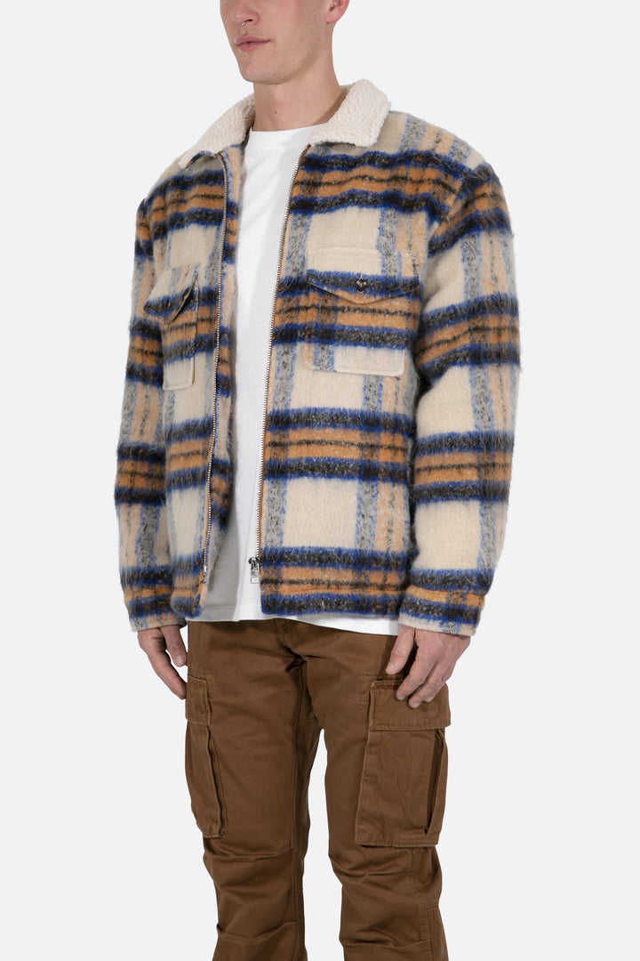 Mnml Plaid Mohair Jacket - Blue/White/Orange Outerwear 4 Mnml Plaid Mohair Jacket - Blue/White/Orange Outerwear