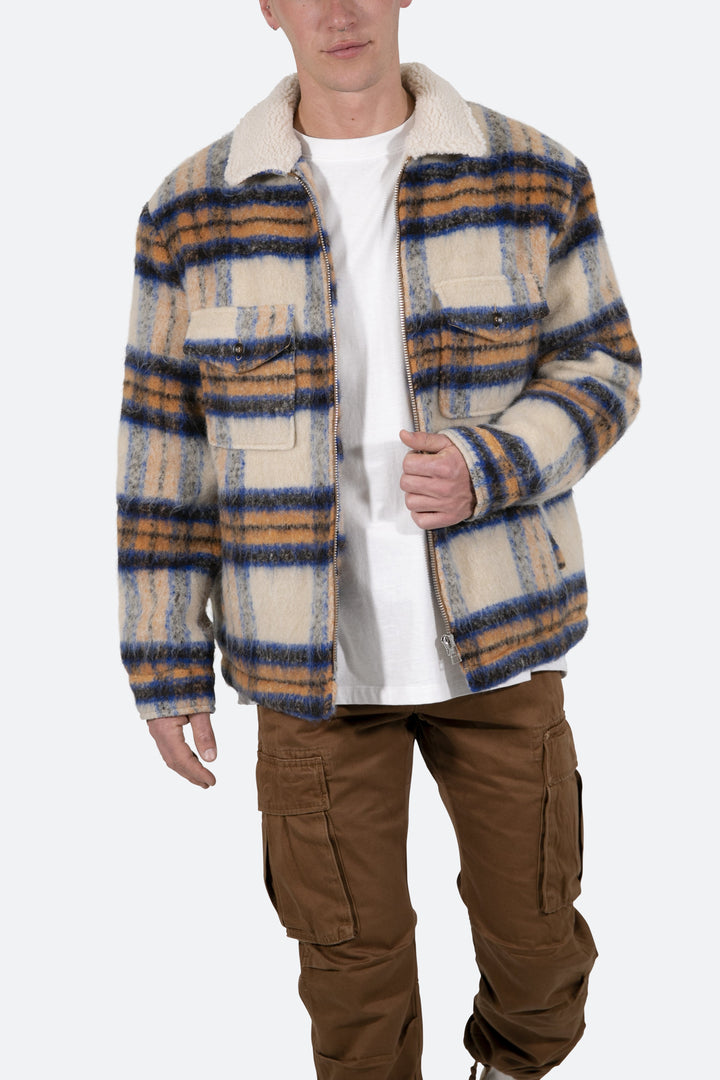 Mnml Plaid Mohair Jacket - Blue/White/Orange Outerwear 7 Mnml Plaid Mohair Jacket - Blue/White/Orange Outerwear