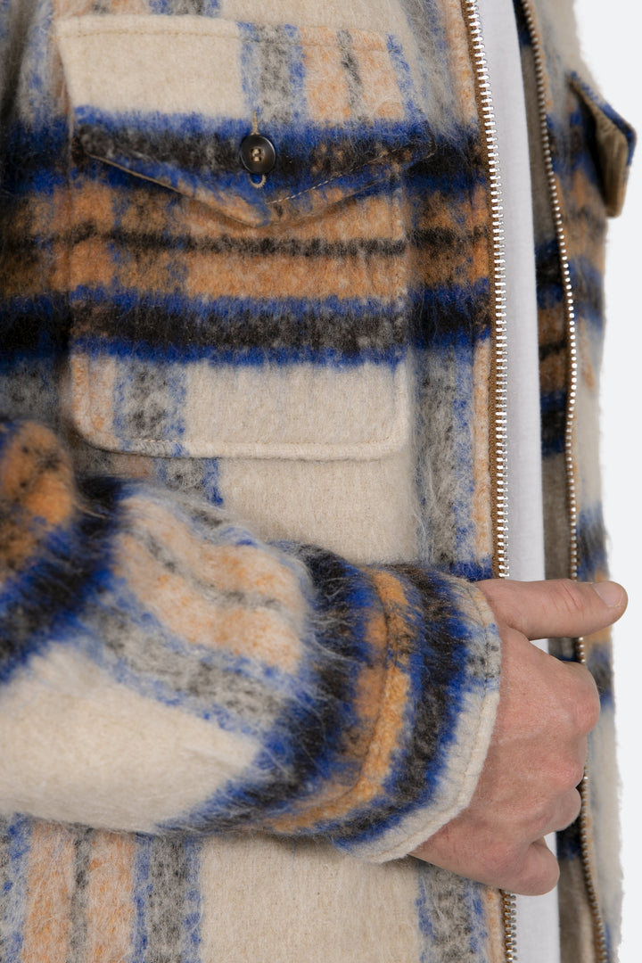 Mnml Plaid Mohair Jacket - Blue/White/Orange Outerwear 8 Mnml Plaid Mohair Jacket - Blue/White/Orange Outerwear