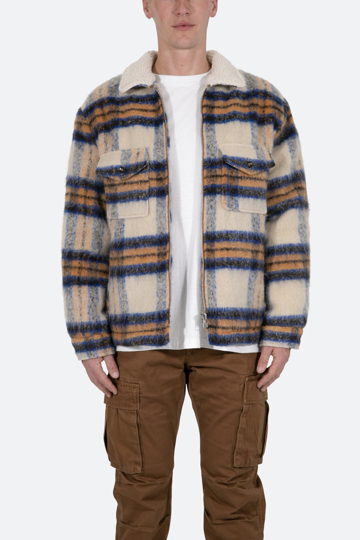 Mnml Plaid Mohair Jacket - Blue/White/Orange Outerwear 1 Mnml Plaid Mohair Jacket - Blue/White/Orange Outerwear