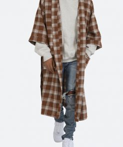 Mnml Plaid S/S Robe - Brown Outerwear