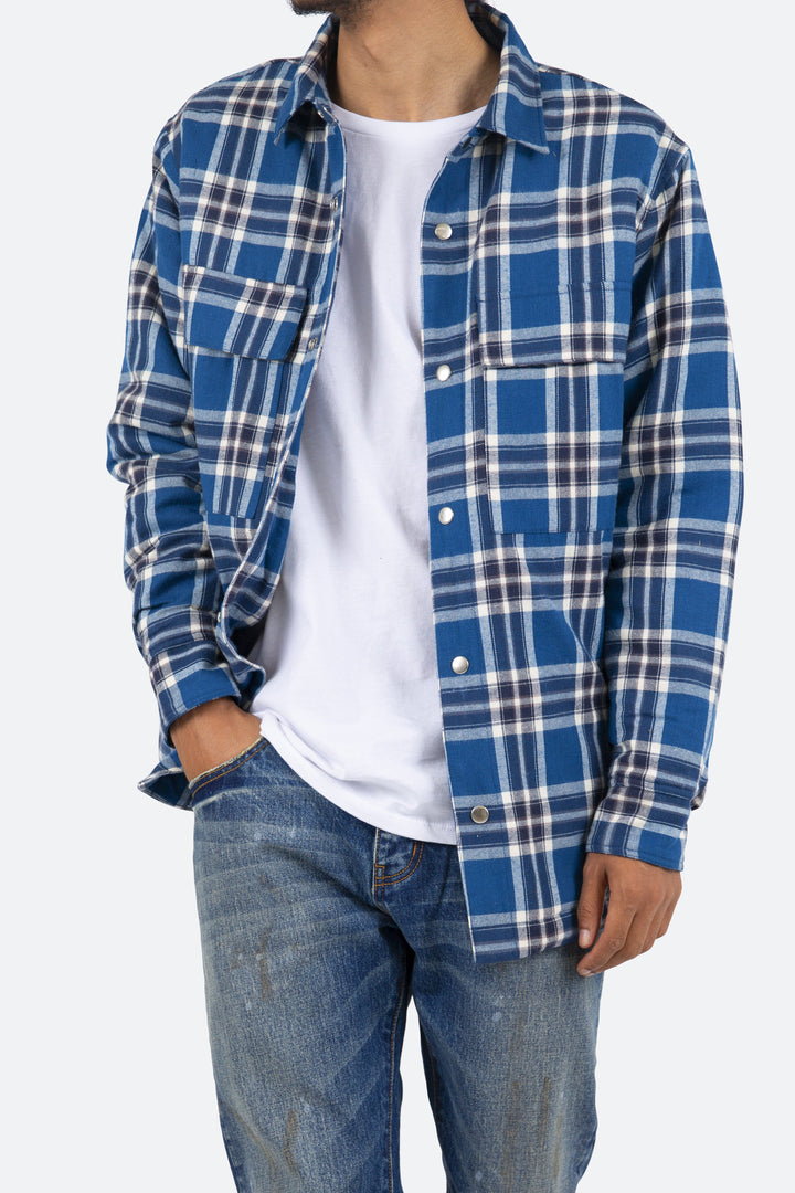 Mnml Plaid Work Jacket - Blue/White 8 Mnml Plaid Work Jacket - Blue/White