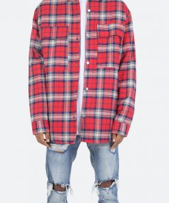 Mnml Plaid Work Jacket - Red/Blue Outerwear