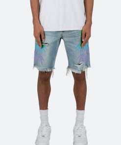 Mnml R468 Palm Denim Shorts - Light Blue
