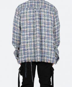 Mnml Raw Edge Flannel - Blue/White Tops