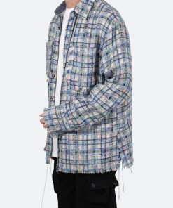 Mnml Raw Edge Flannel - Blue/White Tops