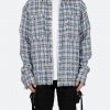 Mnml Raw Edge Flannel - Blue/White Tops