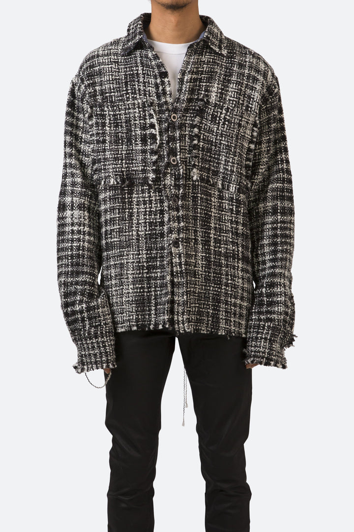 Mnml Raw Edge Flannel Shirt - Black/White Tops 2 Mnml Raw Edge Flannel Shirt - Black/White Tops