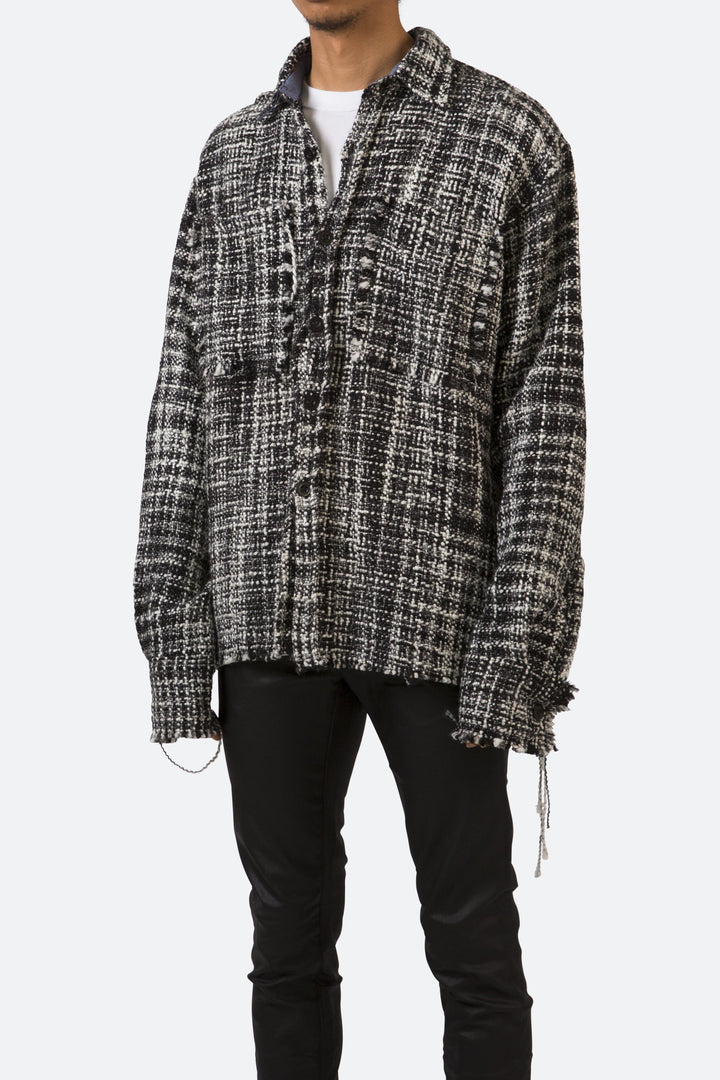 Mnml Raw Edge Flannel Shirt - Black/White Tops 3 Mnml Raw Edge Flannel Shirt - Black/White Tops